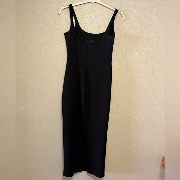 Zara Black Midi Dress Sleeveless Scoop Neck Fitted Back Slit Size M - Picture 2 of 3